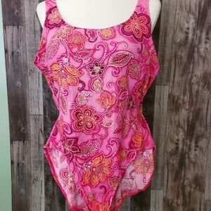 Catalina Pink And Orange tan accents one piece swimsuit